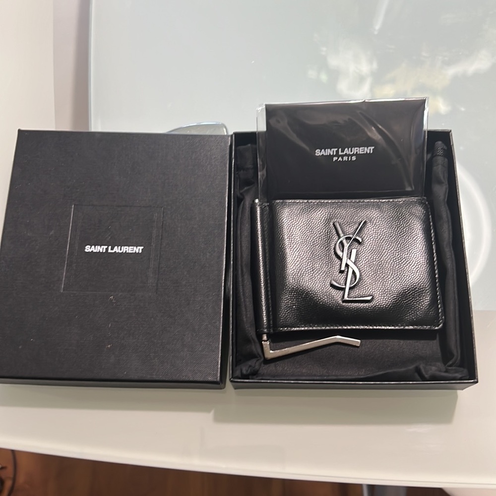 Authentic YSL Saint Laurent Black Leather Wallet great Gift Rare Money clip! - Picture 11 of 11